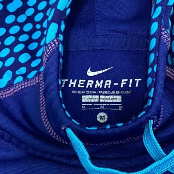 NIKE - SIZE MEDIUM - BLUE / TEAL DOTTED THERMA-FIT ATHLETIC PULLOVER HOODIE - Picture 10 of 14